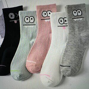 Women's Socks 5 Pairs Funny Faces Black White Pink Light +Dark Grey Accessories